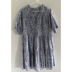 Fitzroy & Willa Dress Womens Medium Blue White Cotton Floral Breezy‎ Boho
